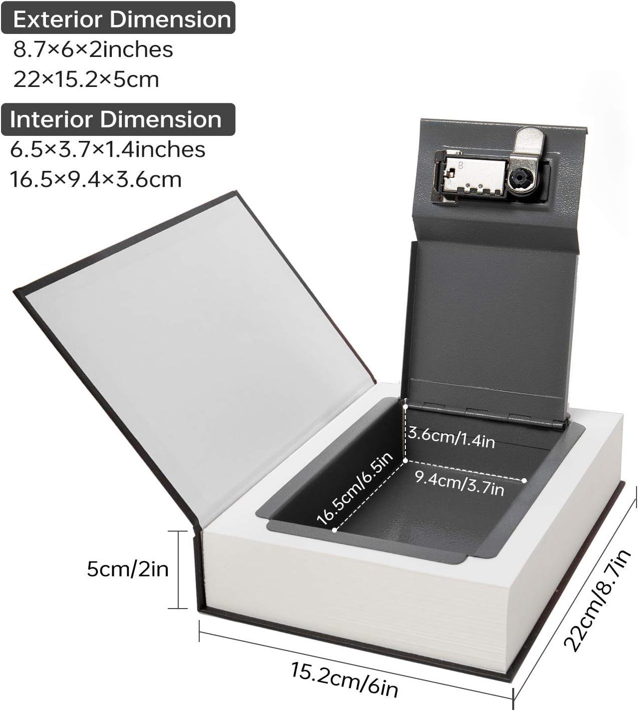Libro de transferencia de papel real seguro para joyas, dinero y efectivo, hueco con compartimento oculto, llave y cerradura con combinación