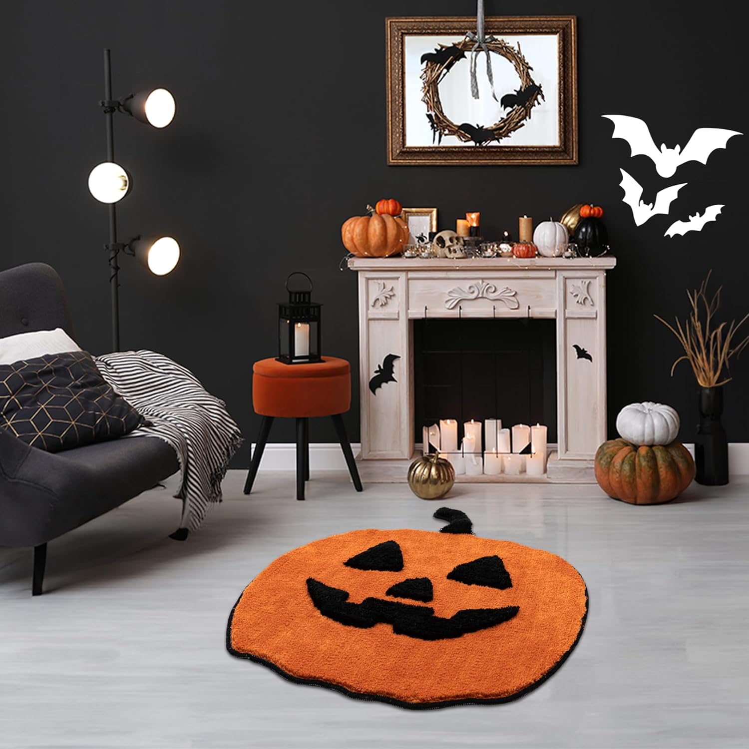 Alfombra decorativa de calabaza de 35 pulgadas, hecha a mano con diseño de calabaza esponjosa naranja, bonita alfombra suave y fresca para sala de