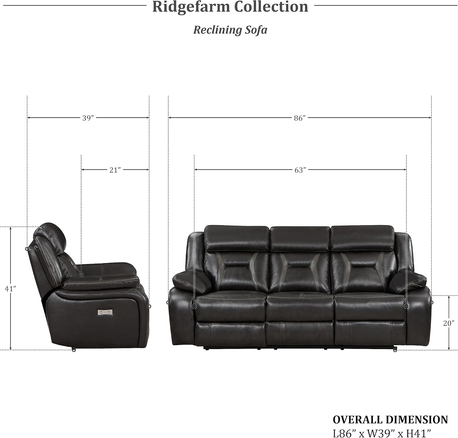 Lexicon Ridgefarm Wall-Hugger Power – Sofá reclinable doble, color gris