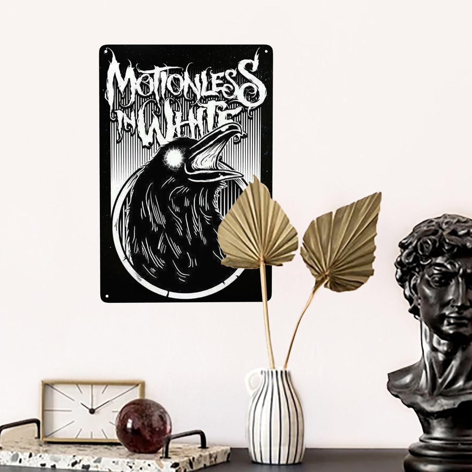 CASDAEL Motionless Music In Band – Letrero de metal vintage blanco para decoración de pared, pósteres artísticos para el hogar, sala de estar, café,