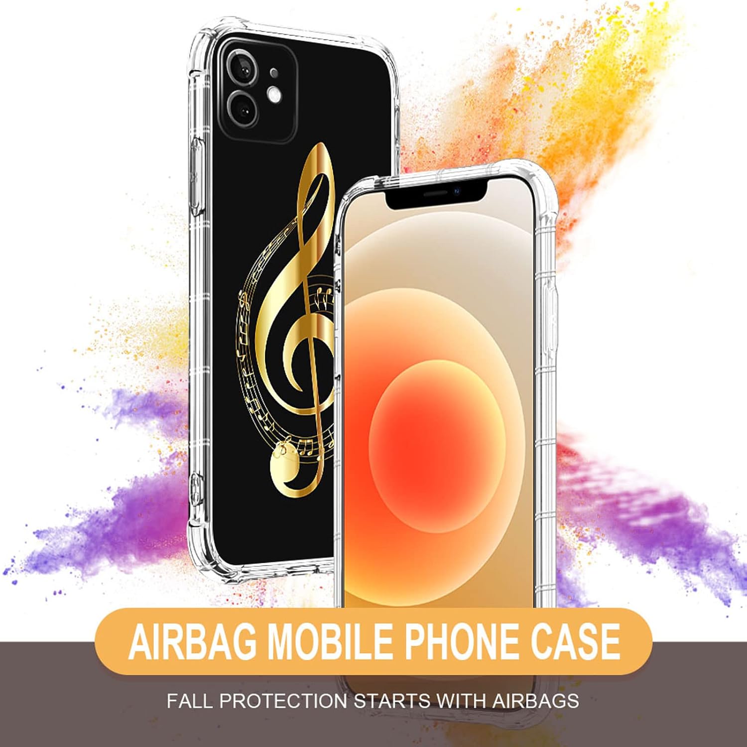 yicomon Funda transparente compatible con iPhone 11, transparente con música dorada, fundas transparentes para niñas y mujeres, a prueba de golpes,