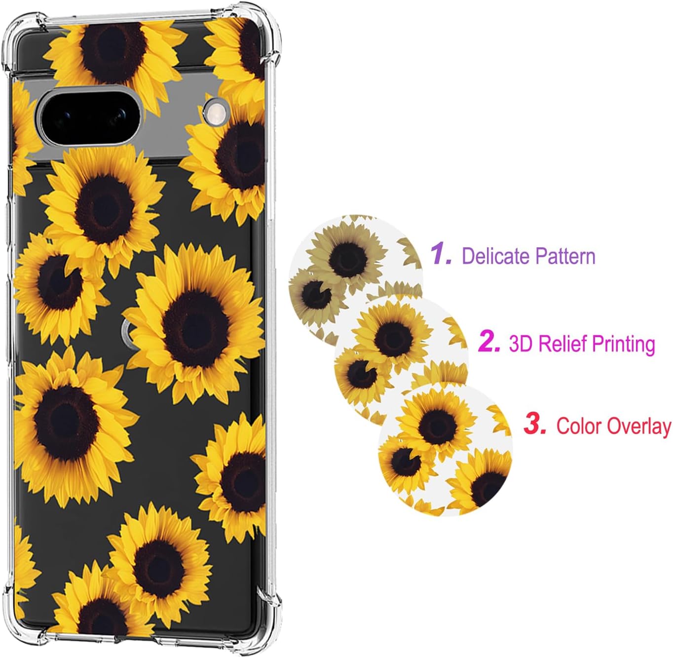 Sidande Funda para Pixel 7A, Google 7A GWKK3 para niñas y mujeres, transparente, floral, suave, flexible, TPU delgada, funda protectora para Google