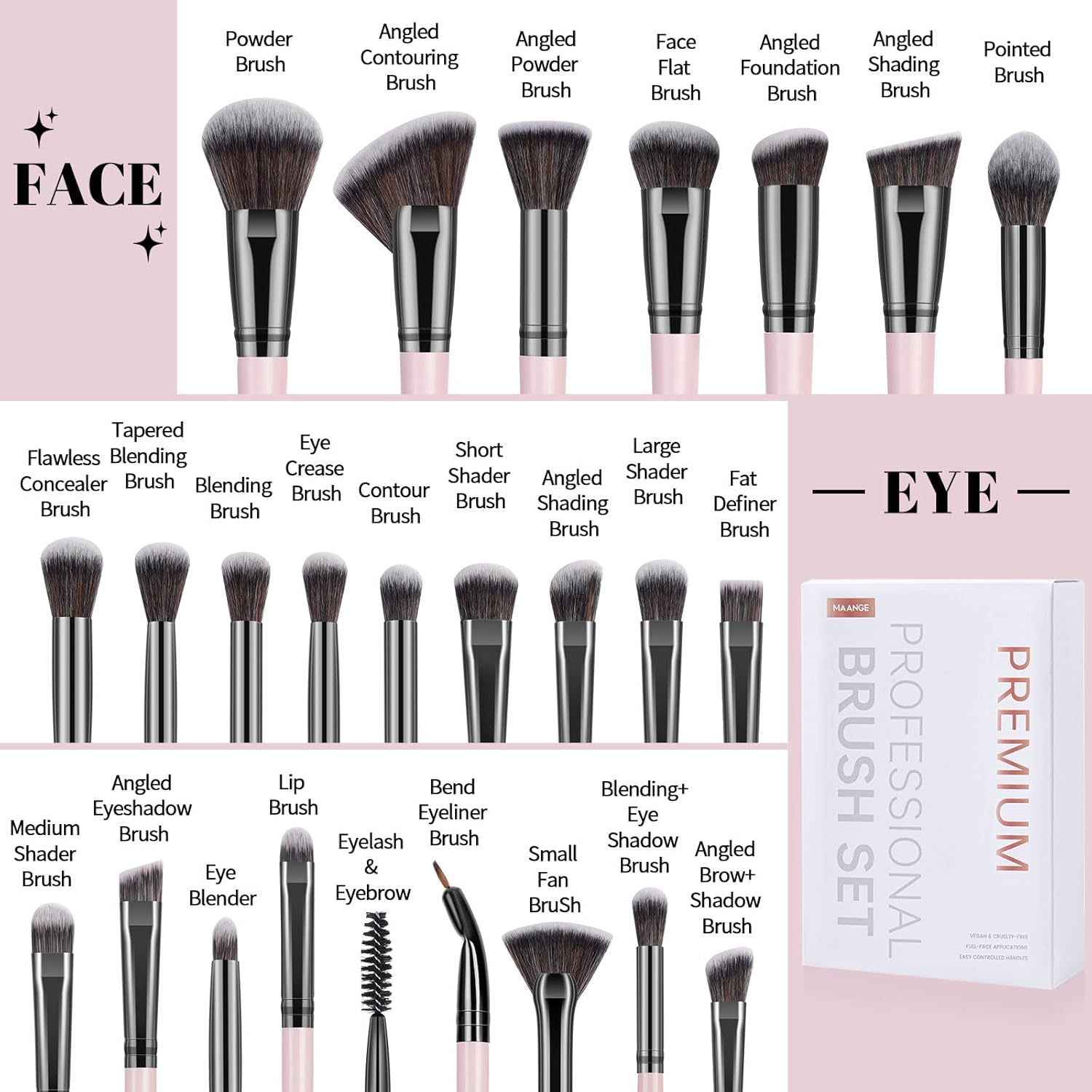 Brochas de maquillaje, 25 piezas, juego de brochas de maquillaje de alta calidad, corrector sintético para rubor, base, sombra de ojos, pinceles de