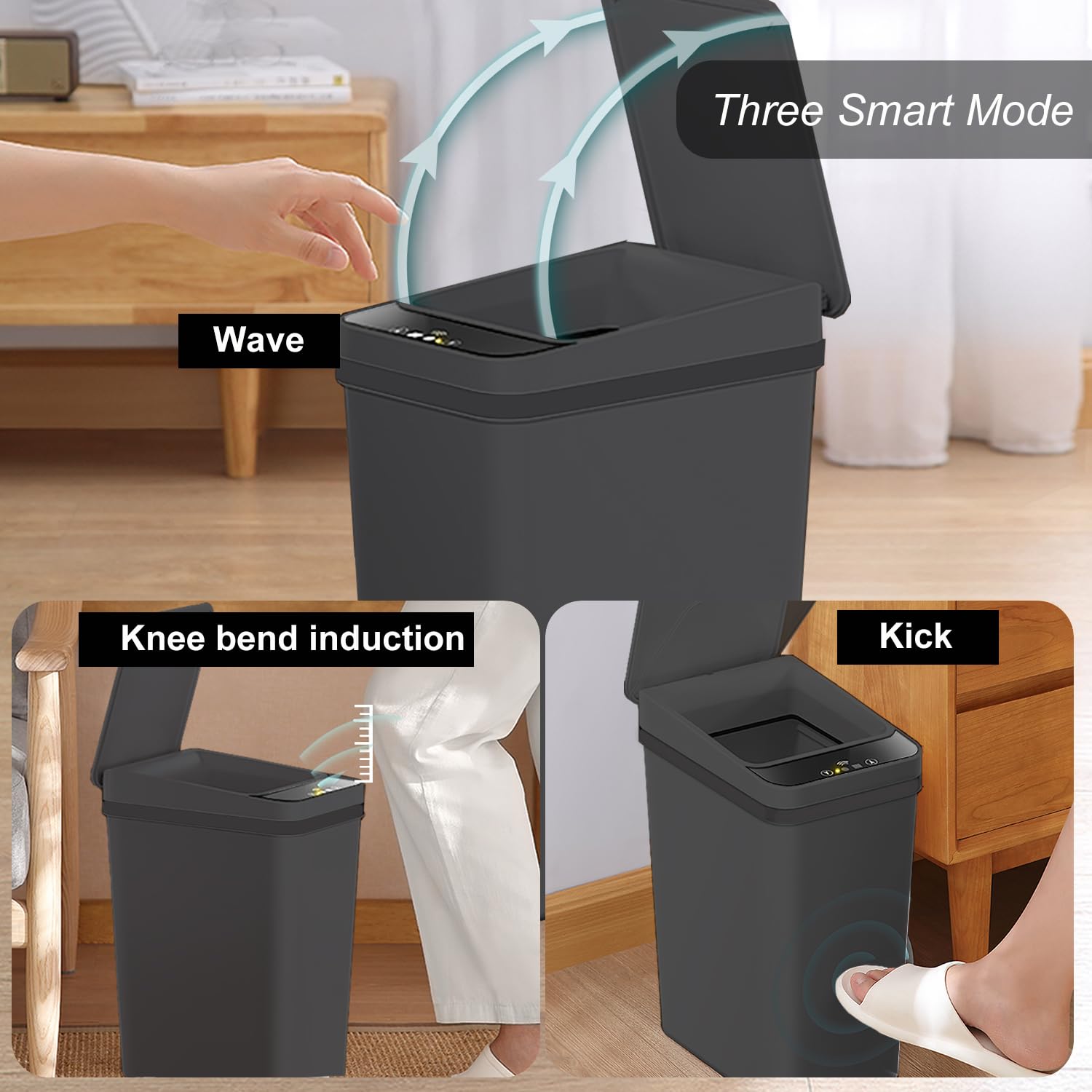 Yatmung Cubo de basura automático de 4 galones sin contacto  Sensor de movimiento inteligente de 15.5 litros  Estrecho, plástico  Cubo de basura