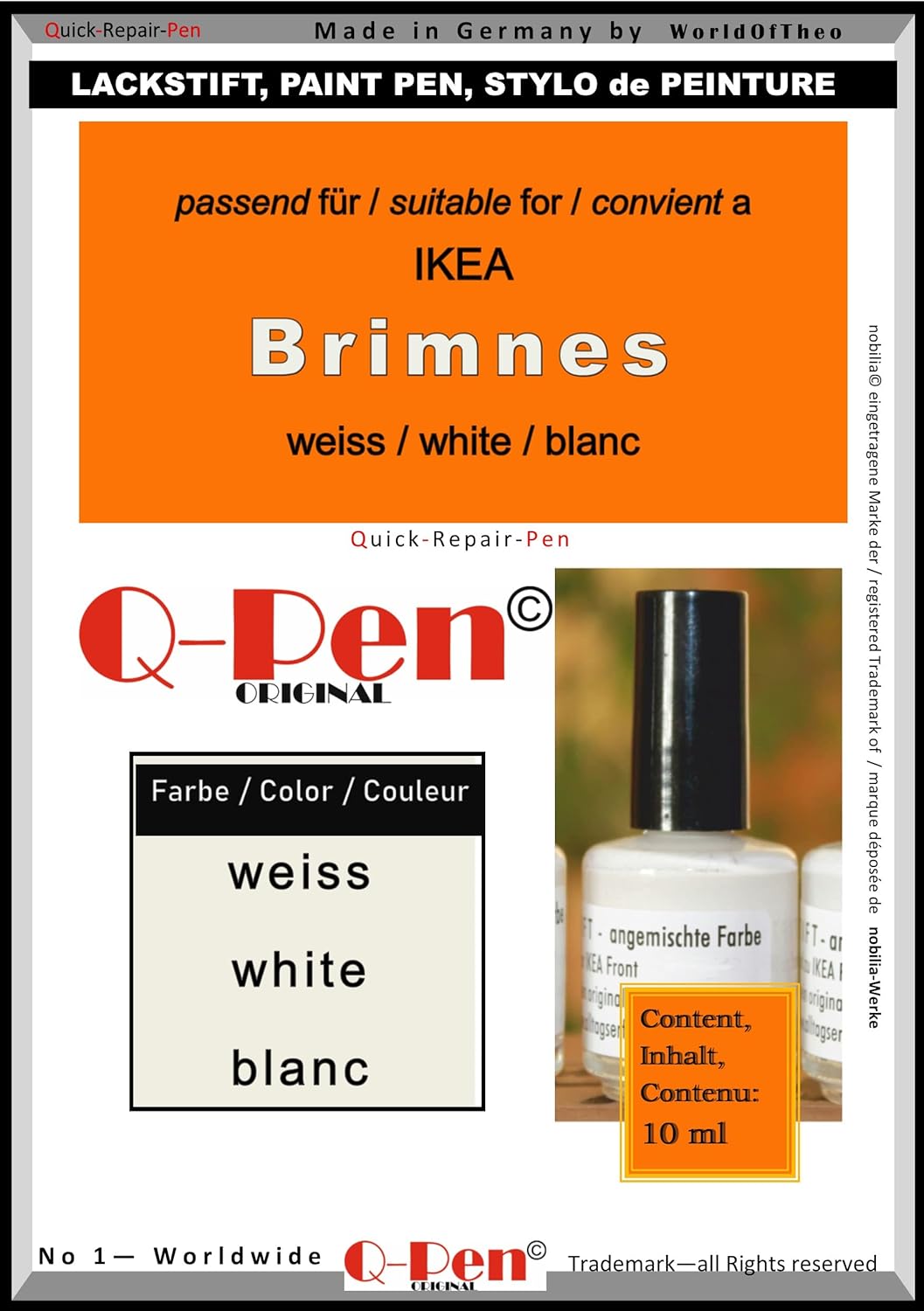 Q-Pen Original Pintura de retoque para IKEA Brimnes blancoblanc