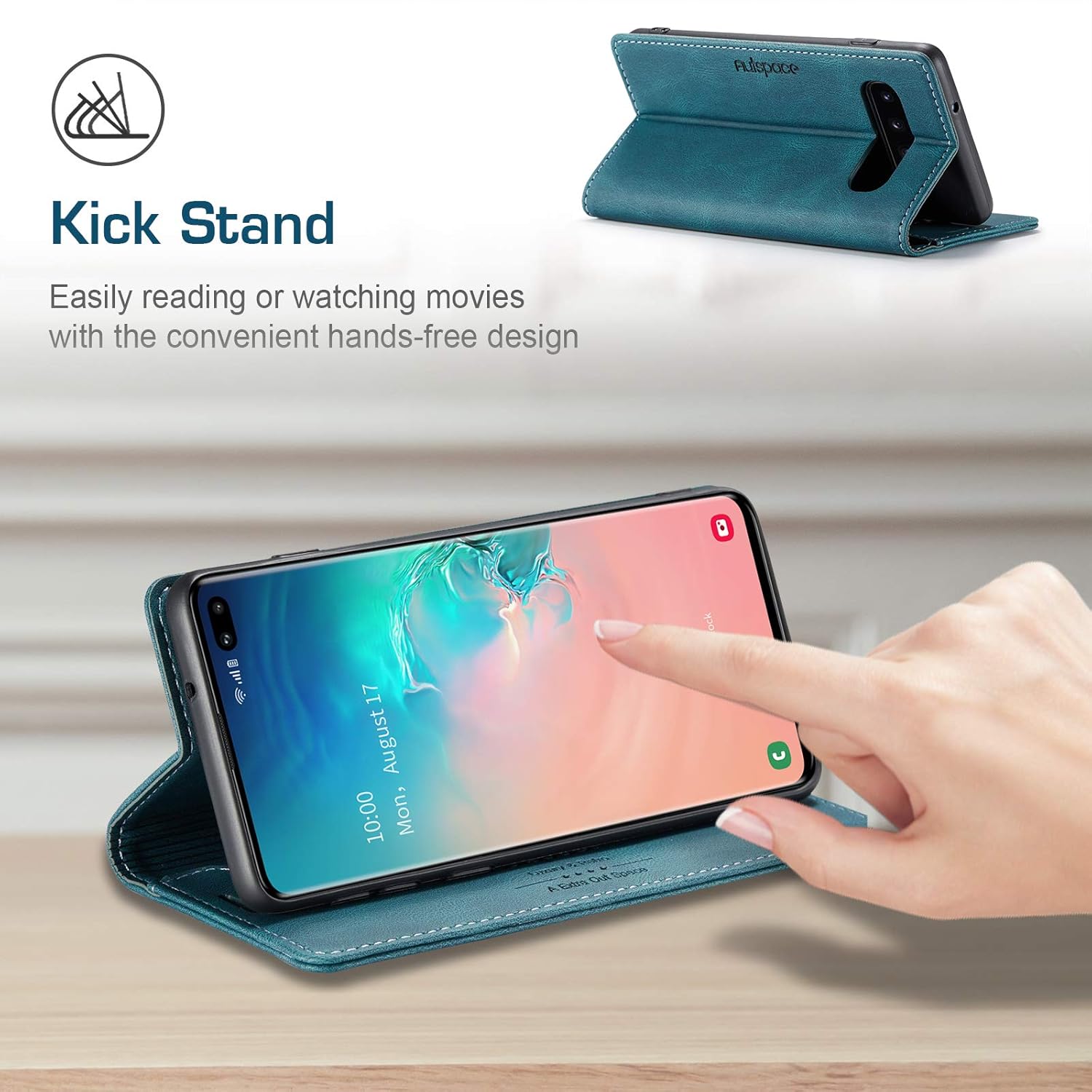 Para Samsung Galaxy S10 Case, Vintage Wallet Case Card Holder Kickstand Funda de cuero con tapa magnética incorporada para Galaxy S10 – Azul