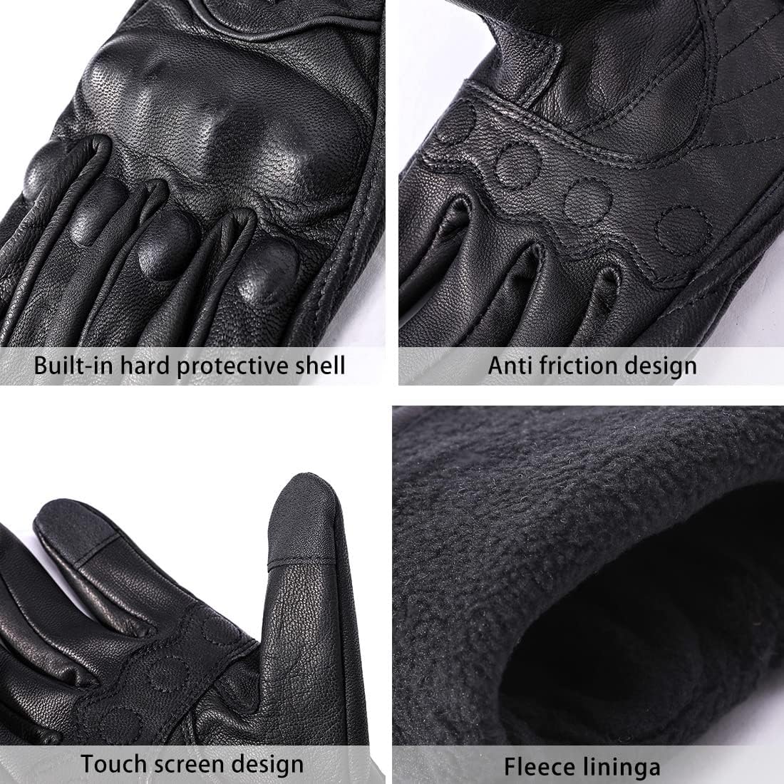 Harssidanzar Guantes de motocicleta de cuero cálido para hombre con pantalla táctil GM041US