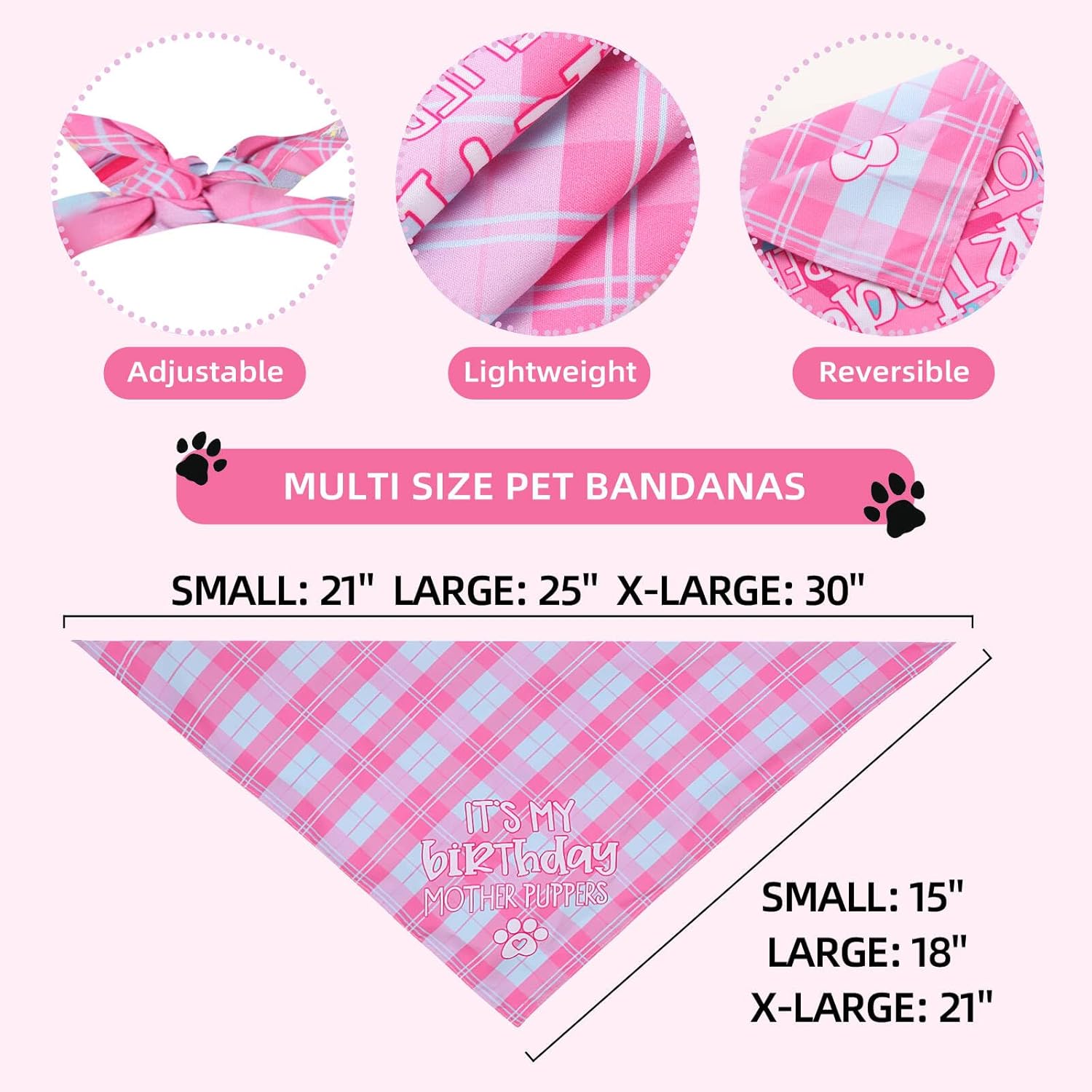 Bandana de cumpleaños para perro, pequeña, reversible, varios tamaños, para cumpleaños de perro, suministros de fiesta de cumpleaños para perros de