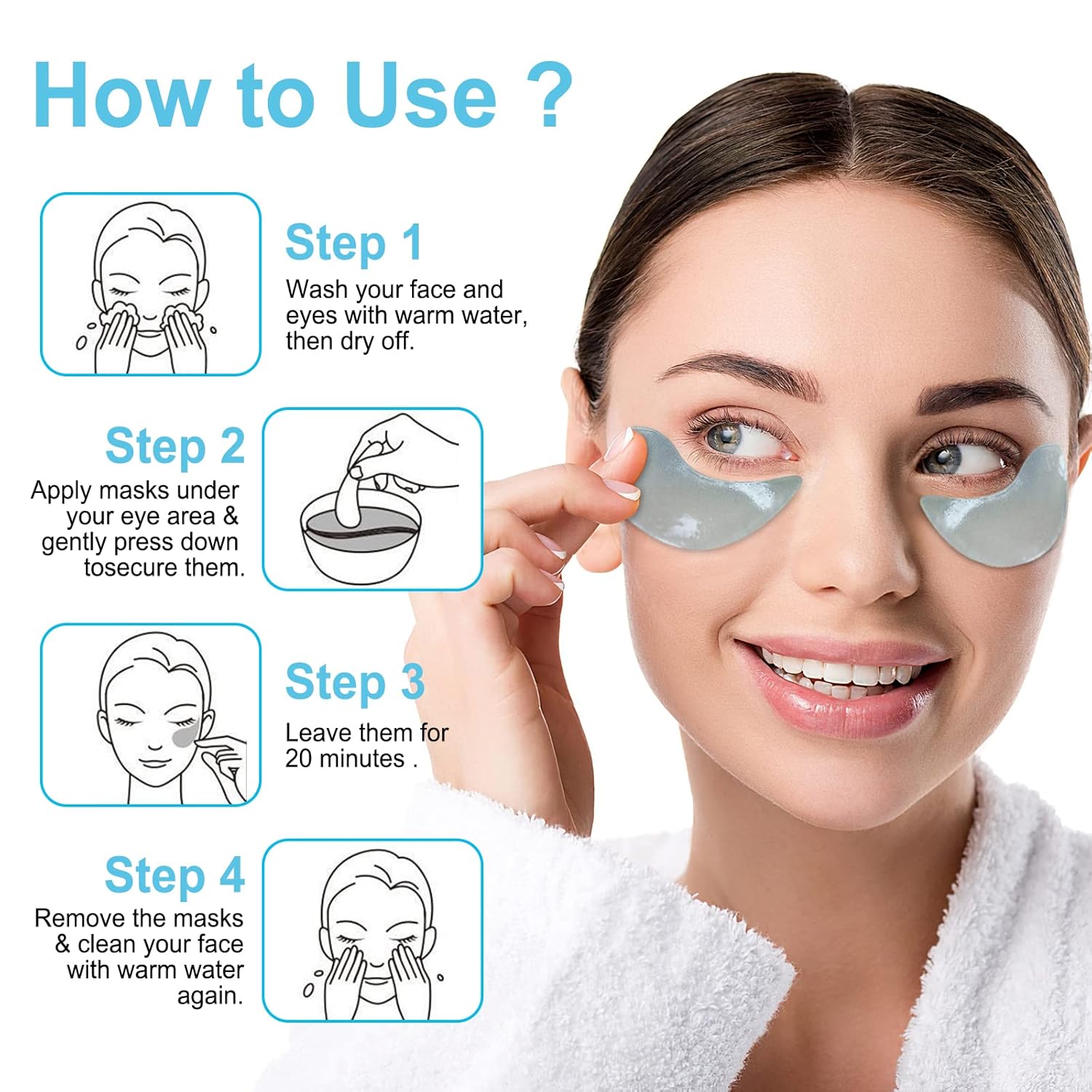 LAVONE Parches para debajo de los ojos 30 pares de mascarillas hidratantes y antienvejecimiento, cuidado de la piel para ojeras e hinchazón, reduce