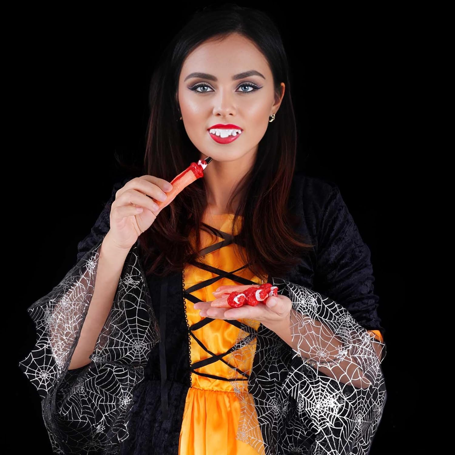 24 piezas de dientes retorcidos, dientes falsos feos de vampiro, dentadura de vampiro para Halloween, disfraces, fiestas, fotos, accesorios (24