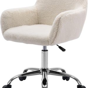 Homedraft Silla de escritorio giratoria de piel sintética de 360, sillón de oficina en casa ajustable con base plateada para adolescentes, mujeres y Homedraft Silla de escritorio giratoria de piel sintética de 360, sillón de oficina en casa ajustable con base plateada para adolescentes, mujeres y