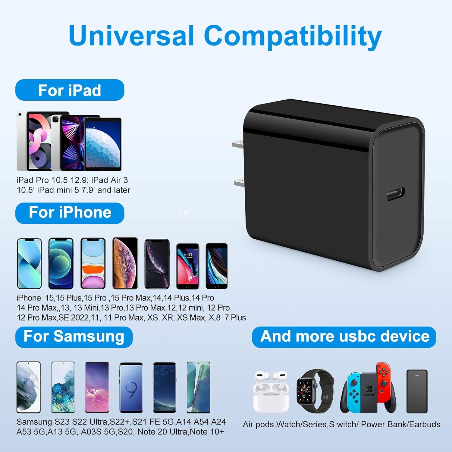 Bloque de carga USB C, 20 W, tipo C, bloque de carga rápida, caja de cubo, adaptador de enchufe de ladrillo compatible con iPhone 15 14 Pro Max 13