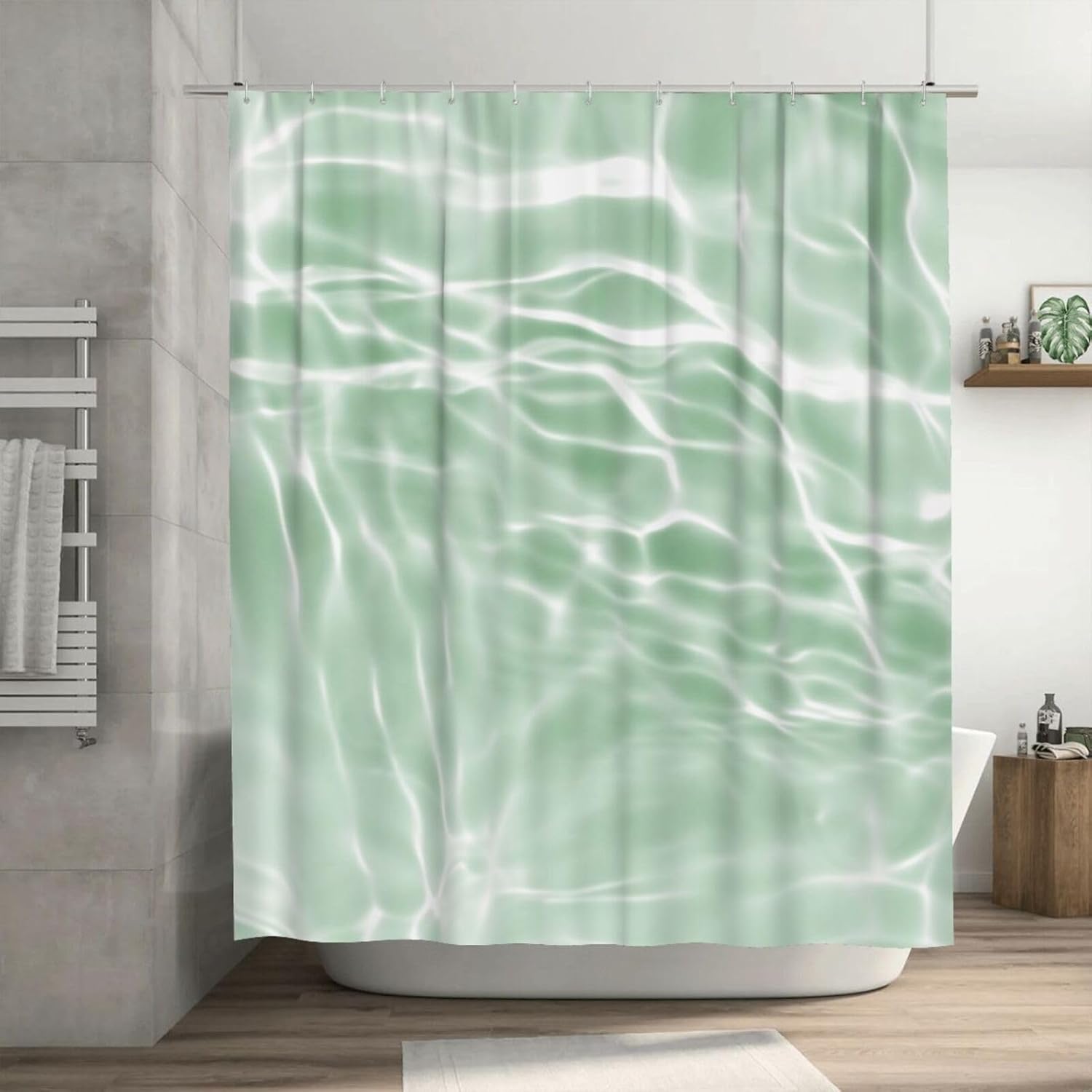 Cortina de ducha de plástico con ondas de piscina, 72 x 72 pulgadas, cortinas de ducha extra largas para baño, juego de cortinas de baño con
