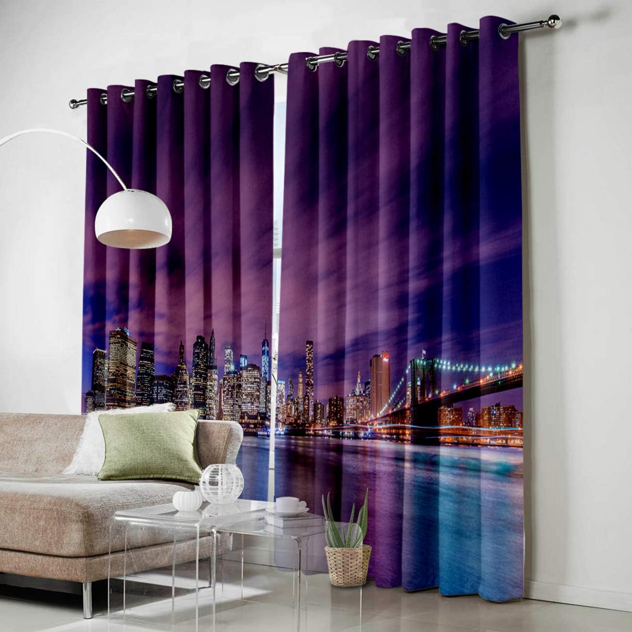 FortuneHouse Blackout Curtains Thermal Insulated American Cities at Night and Skyscrapers Solid Pattern Metal Grommet Elegant Room Drapes Window