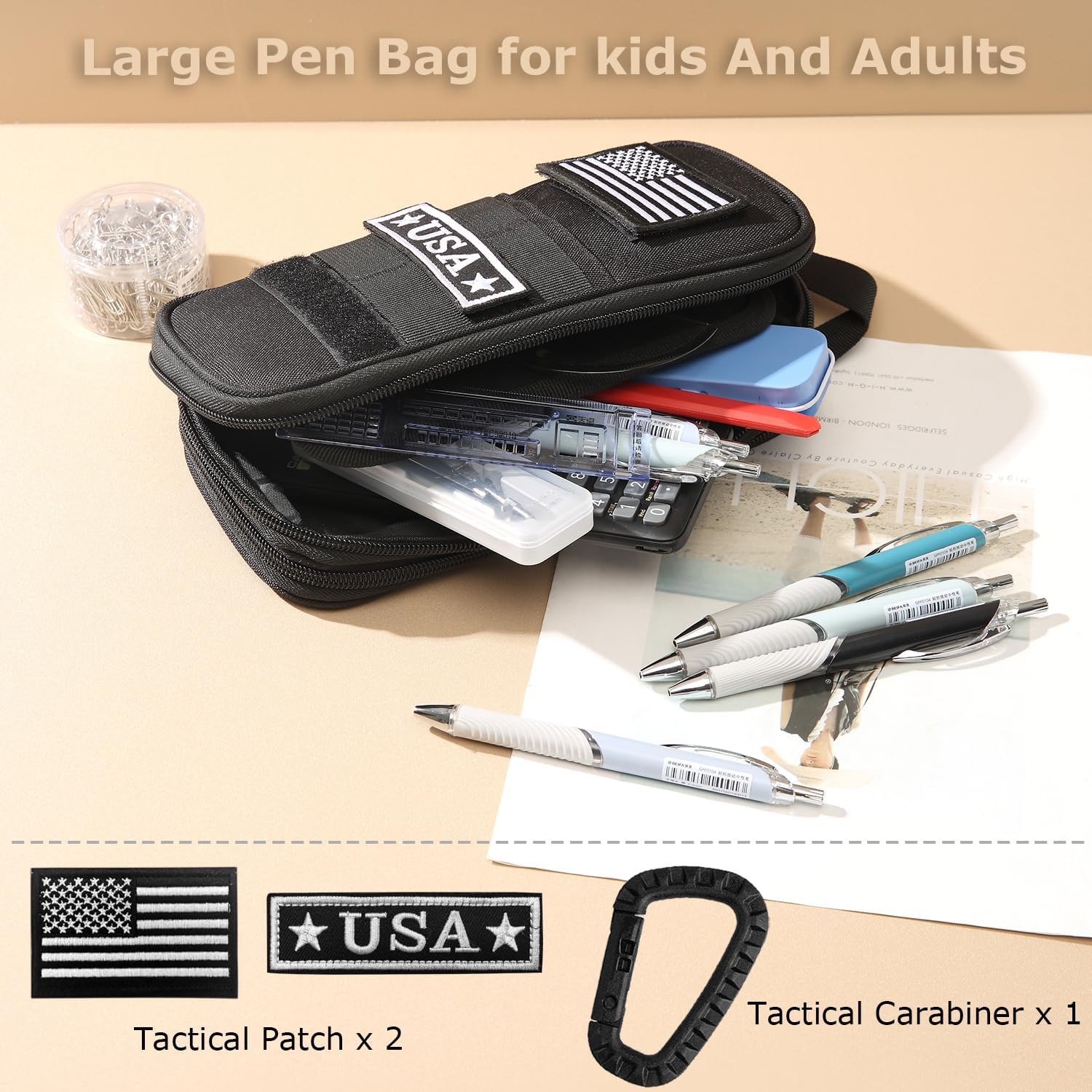 Estuche para lápices, caja de lápices de gran capacidad, bolsa táctica pequeña para herramientas, bolsa de almacenamiento expandible para bolígrafos