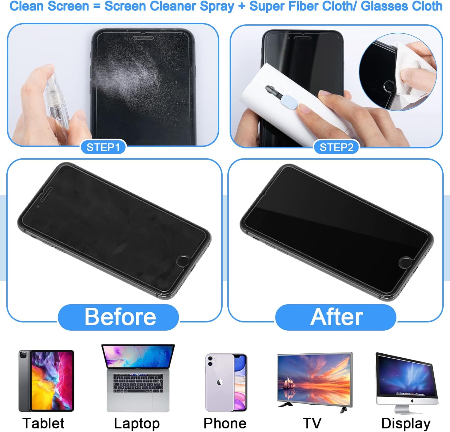 Kit de cepillo limpiador de teclado para pantalla de teléfono portátil para iPhone, iPad, MacBook, PC, computadora DauMeiQH 7 en 1, herramienta de