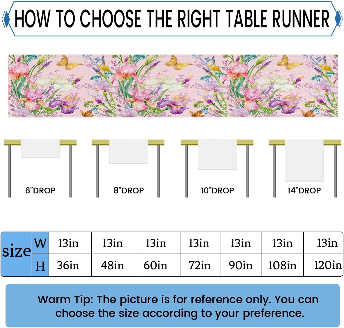 Camino de mesa de flores coloridas mariposas, mantel de lino rústico para cocina de granja, cena, eventos, fiesta, decoración de mesa de vacaciones,