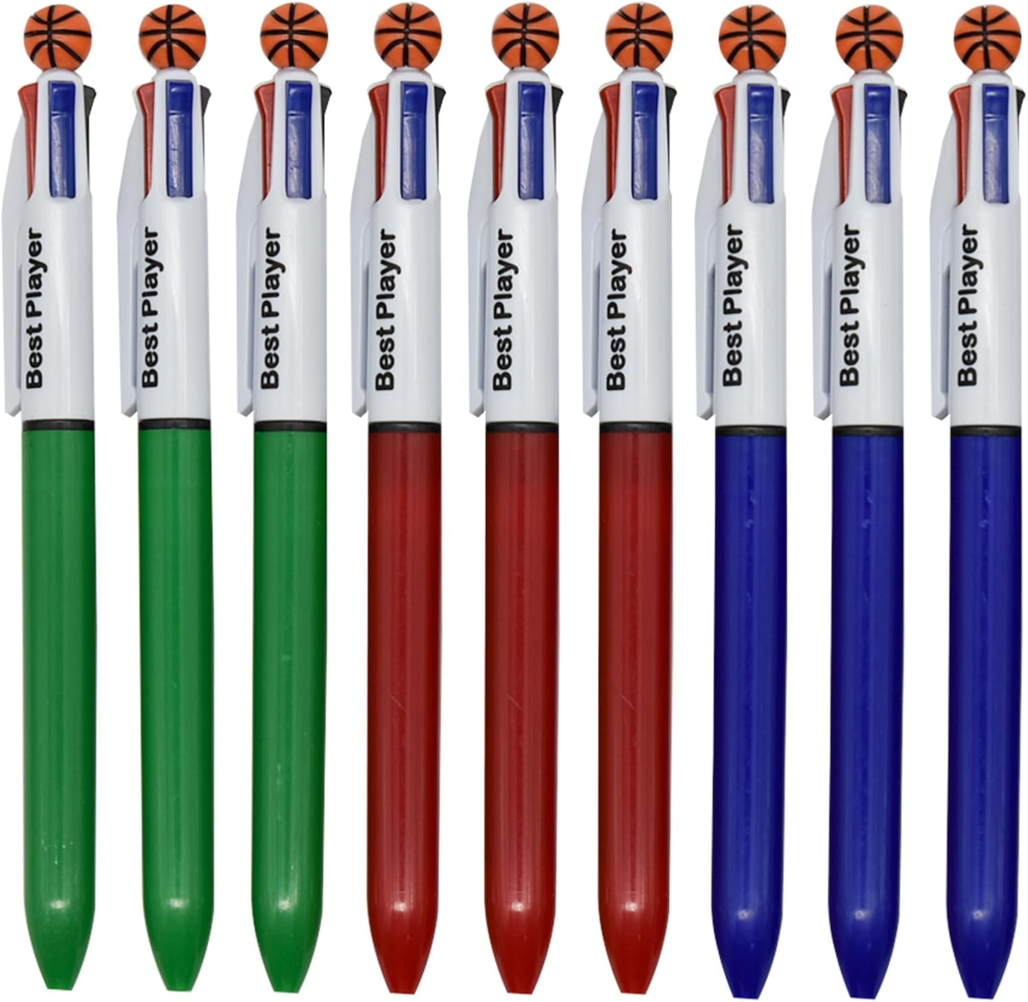 Maydahui 12 bolígrafos de baloncesto multicolor retráctiles 4 en 1, bolígrafos deportivos de 4 colores para escuela, estudiantes, fiestas, oficina,