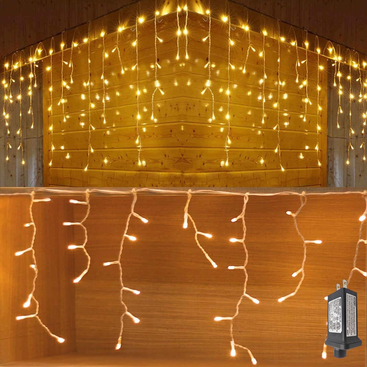 YASENN Tira de luces de 300 luces LED estilo carámbano de 29.5 pies, actualizables conectables, 8 modos de iluminación con temporizador, luces de