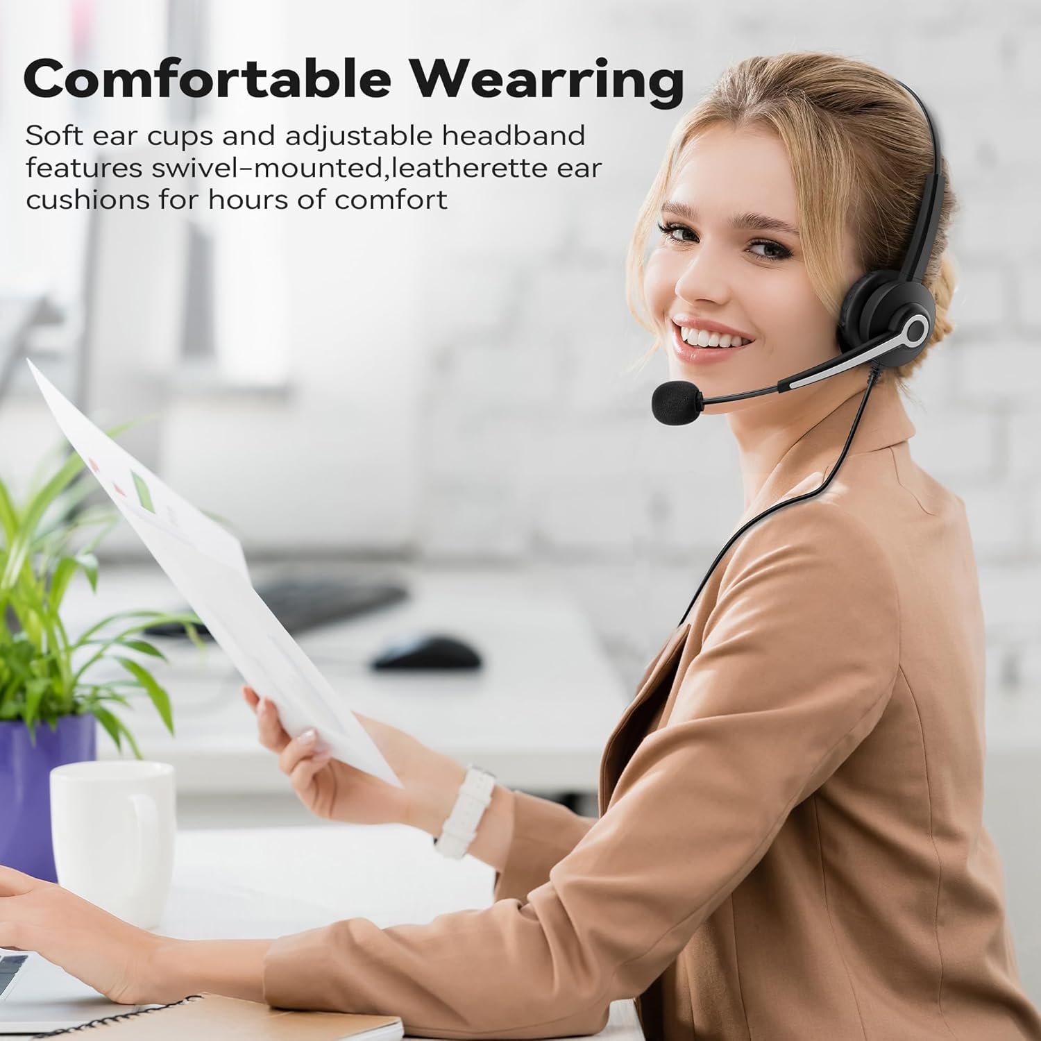 Wantek Auriculares para teléfono celular con micrófono con cancelación de ruido, auriculares de computadora con cable de 0.138 in para PC, portátil,