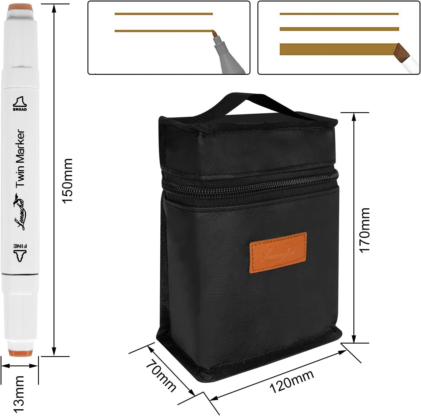 L’ÉMOUCHET Rotuladores gemelos de 24 colores con doble punta de animación artística con estuche de transporte para bocetos, colorear, pintura,