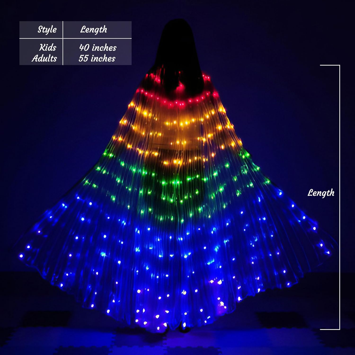 Alas de hadas LED iluminadas para niños y adultos, alas de mariposa multicolor brillantes para fiestas y eventos encantadores (40 pulgadas para