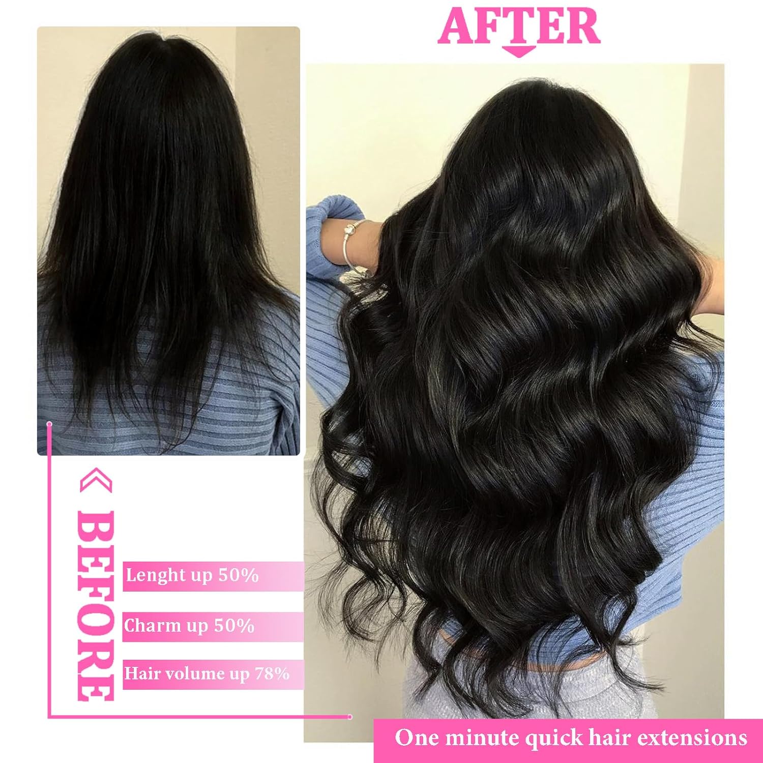 Extensiones de cabello humano con pinzas, 100% Remy, 8 piezas por juego, con 18 clips, extensiones de cabello lacio color negro natural, doble