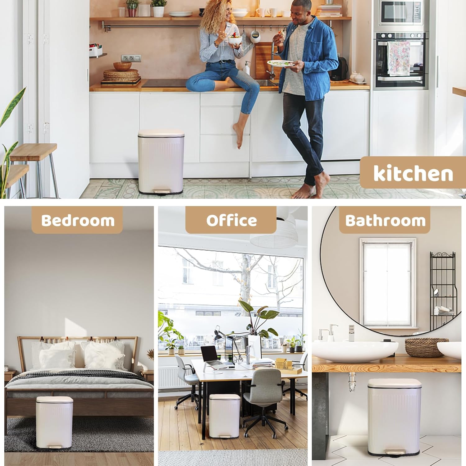 Triiter Cubo de basura rectangular de 3.5 galones con tapa de cierre suave, cubo de basura de acero inoxidable con cubo interior extraíble, papelera