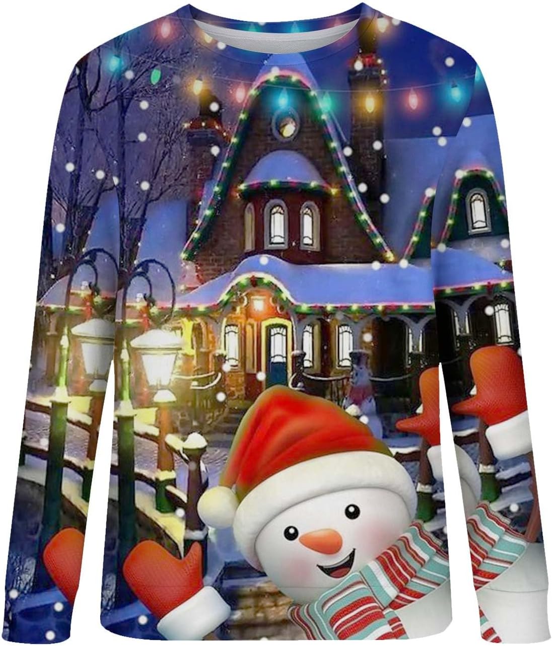 asjyhkr Camisa de Navidad para mujer, sudadera con estampado de patrón navideño, vintage, manga larga, para adolescentes, niñas, suave, cuello