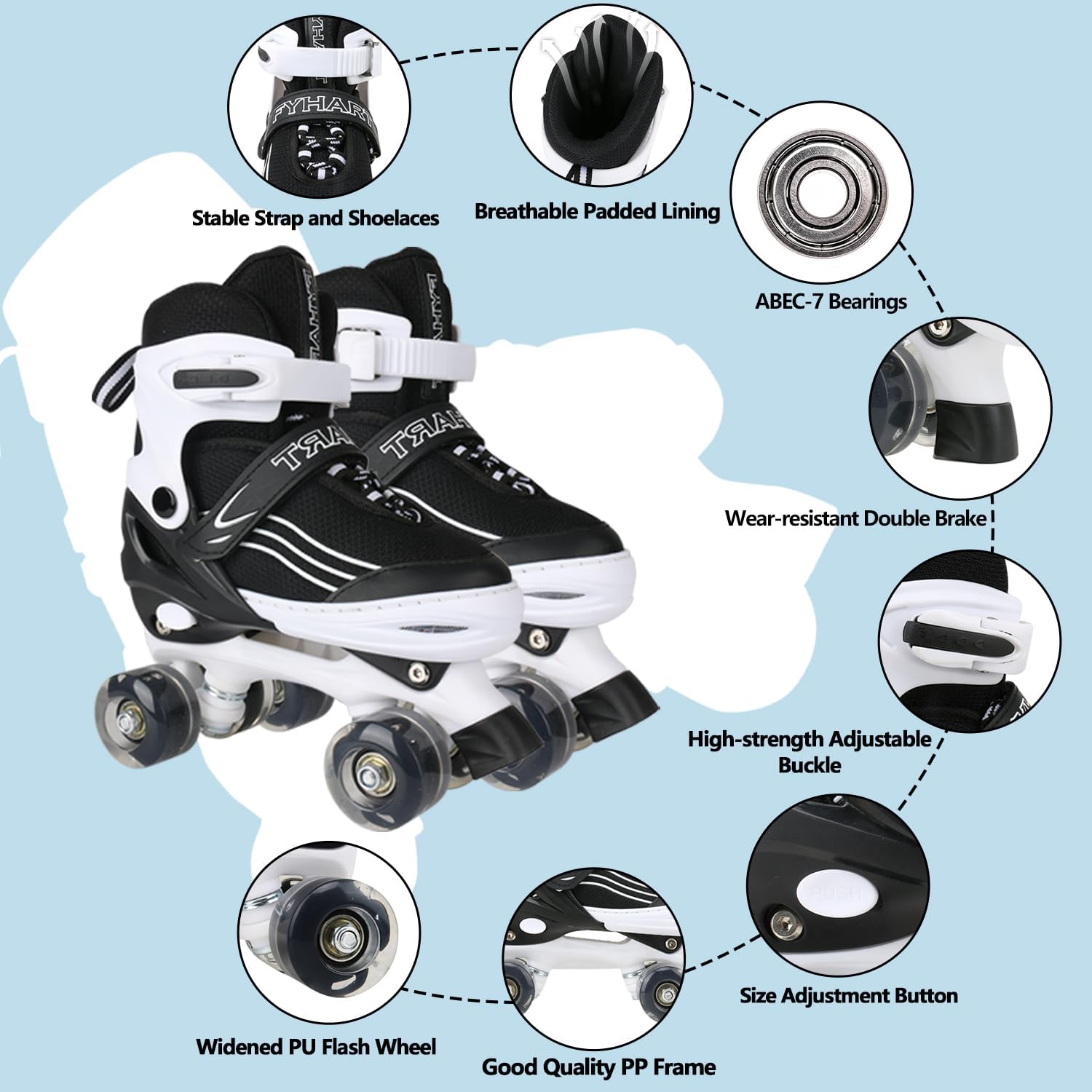 SYXKJ Patines ajustables de 4 tamaños para niños y niñas, patines para niños con todas las ruedas iluminadas para niños pequeños, principiantes,