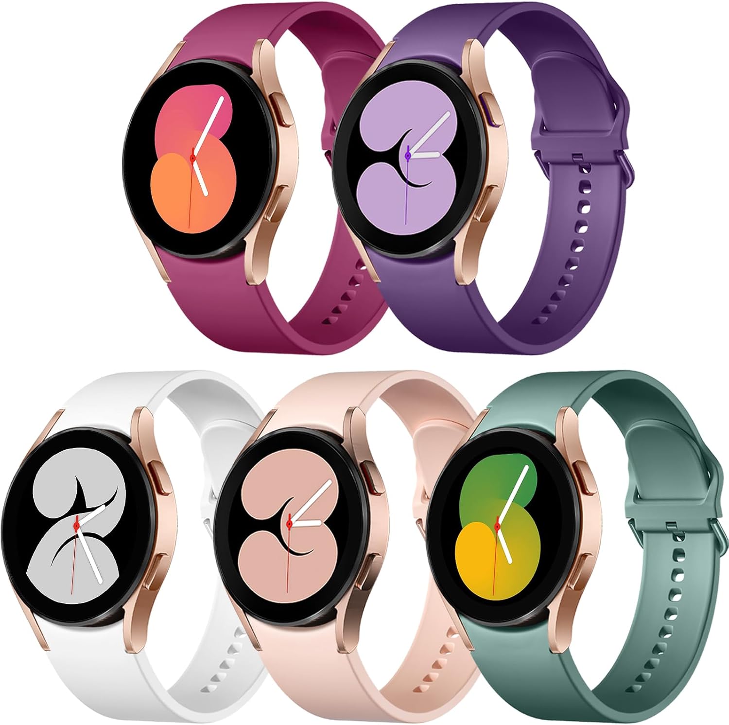Lerobo Paquete de 5 correas sin huecos compatibles con Galaxy Watch 654Watch 5 Pro BandGalaxy Watch 4, correa deportiva de silicona suave de 0.787