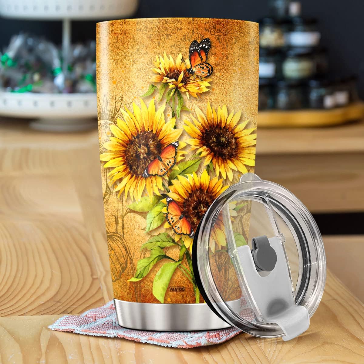 Vaso de café con girasol, taza de viaje floral con tapa, regalos de cumpleaños para mujeres, mamá, abuela, adolescentes, esposa, flores, taza