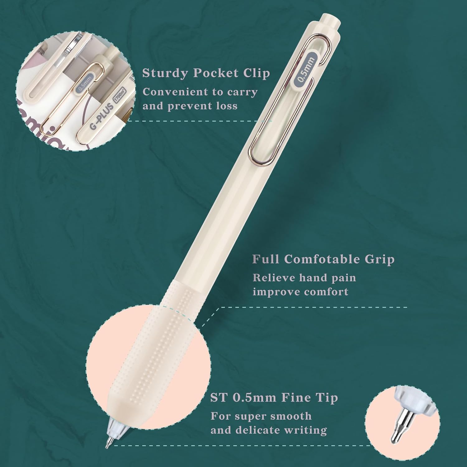 5 bolígrafos de tinta de gel estéticos retráctiles de 0.020 in, lindo bolígrafo de gel sin manchas para tomar notas, bolígrafo de escritura suave de