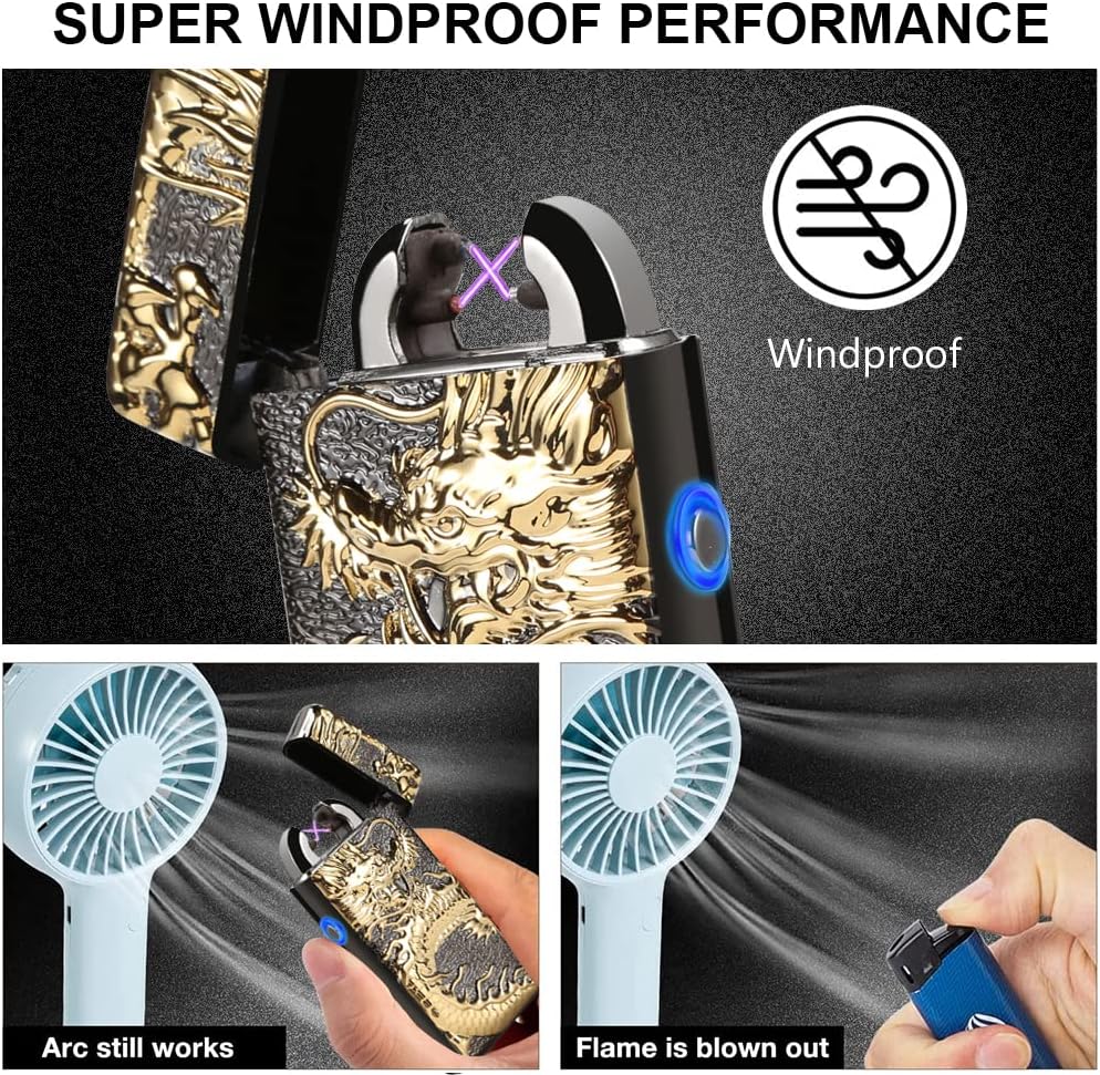 Encendedor electrónico Kivors, de doble arco, recargable por USB, sin llama, con diseño de dragón chino