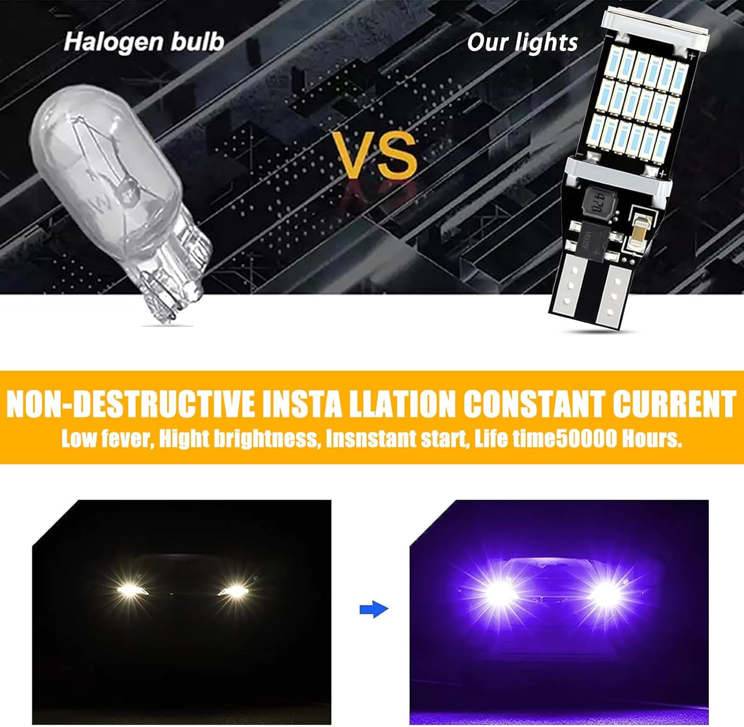 UGSHY 4 luces LED de marcha atrás para automóvil, T15 4014 45SMD, chipsets de luz de marcha atrás, luces traseras LED sin errores, luces de giro,