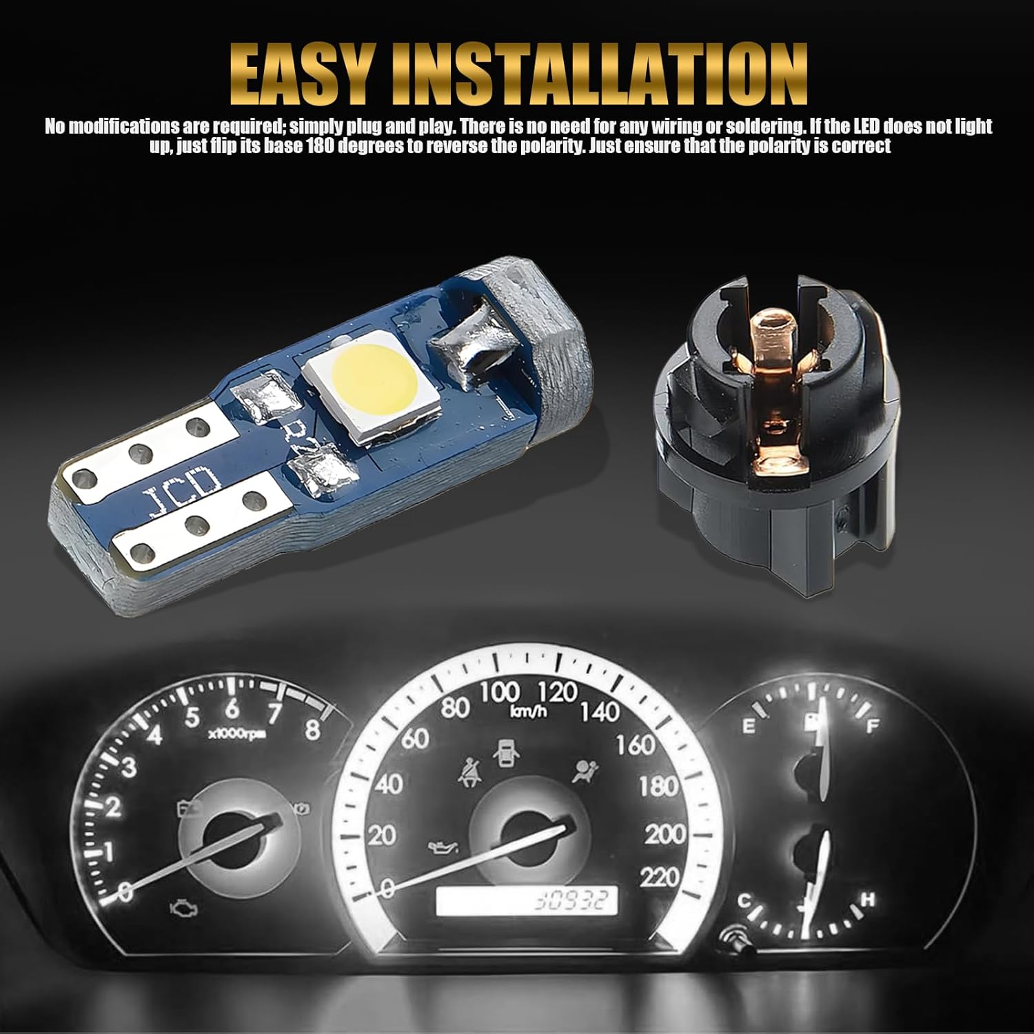 Yumfugu Paquete de 20 luces LED T5 para tablero de automóvil, 3030-3SMD reemplazo de bombilla con enchufe de bloqueo giratorio, bombilla LED para
