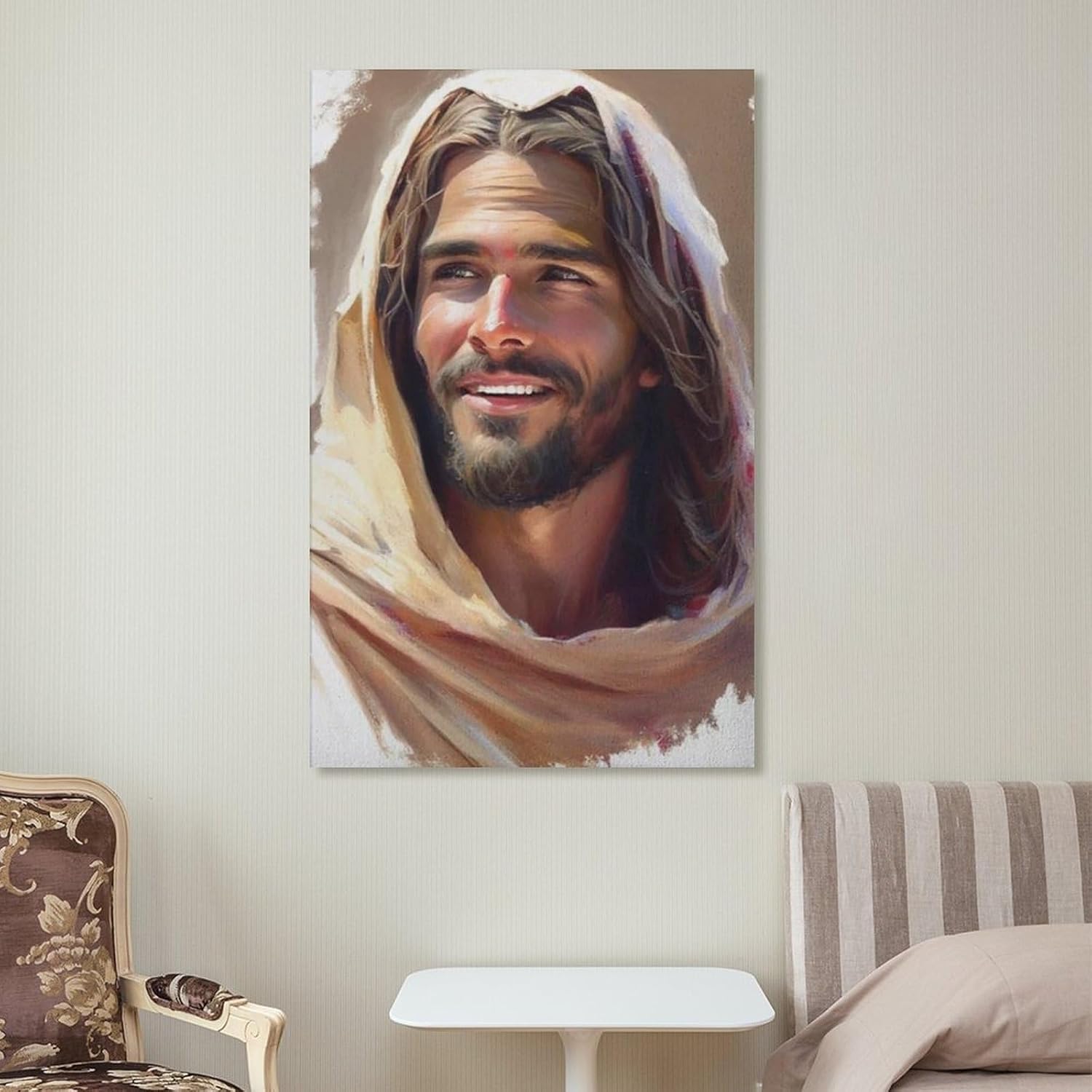 Impresionante estética artística Jesús riendo, imagen de Jesús, acuarela de Cristo, arte sonriente, Jesús sonriente, Jesús arte Pr lienzo para pared