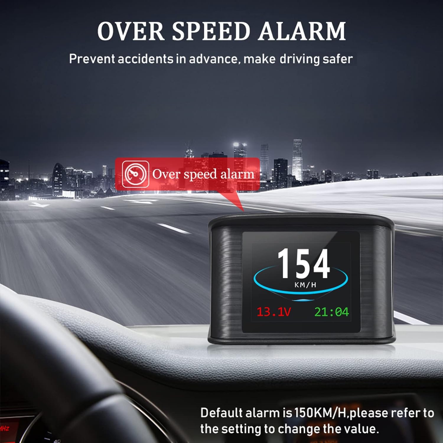 Pantalla frontal inteligente, pantalla universal GPS de 2.2 pulgadas con pantalla de velocidad, altitud, voltaje, reloj y más alarma de