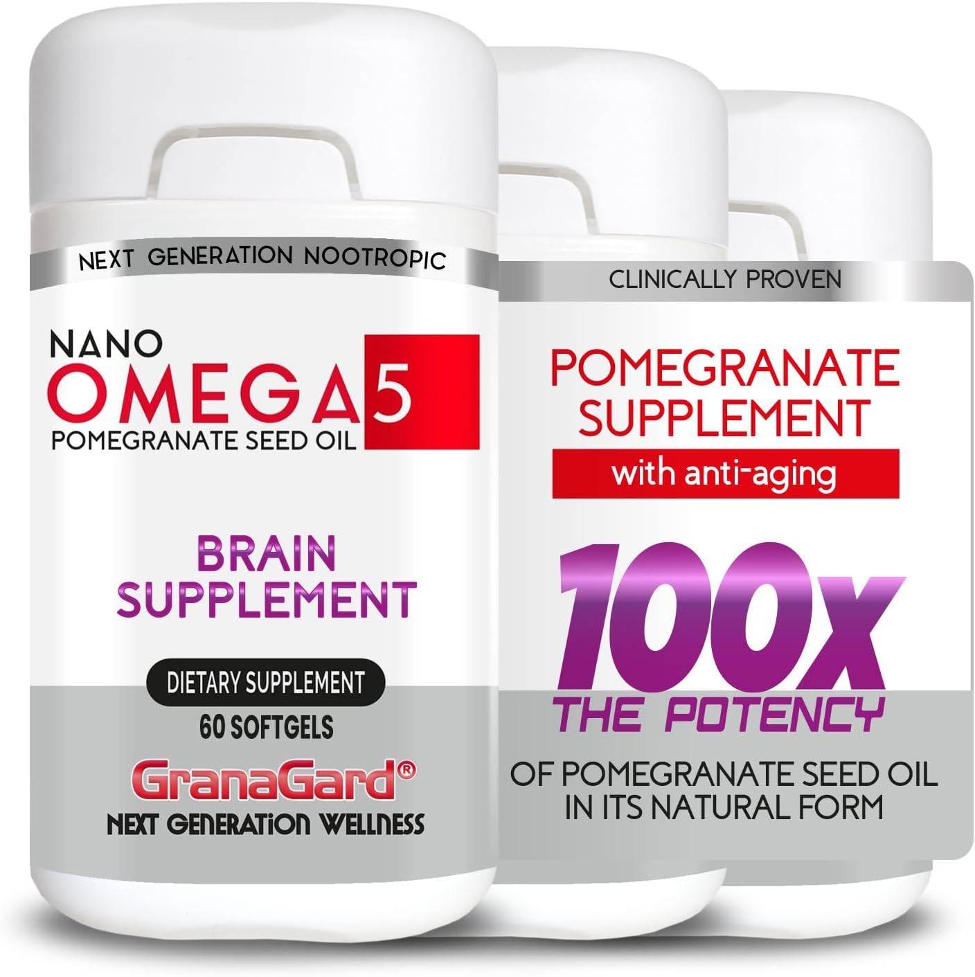Suplementos cerebrales clínicamente probados (suministro de 3 meses) con antienvejecimiento, píldoras de memoria, suplemento de granada Omega 5, 3
