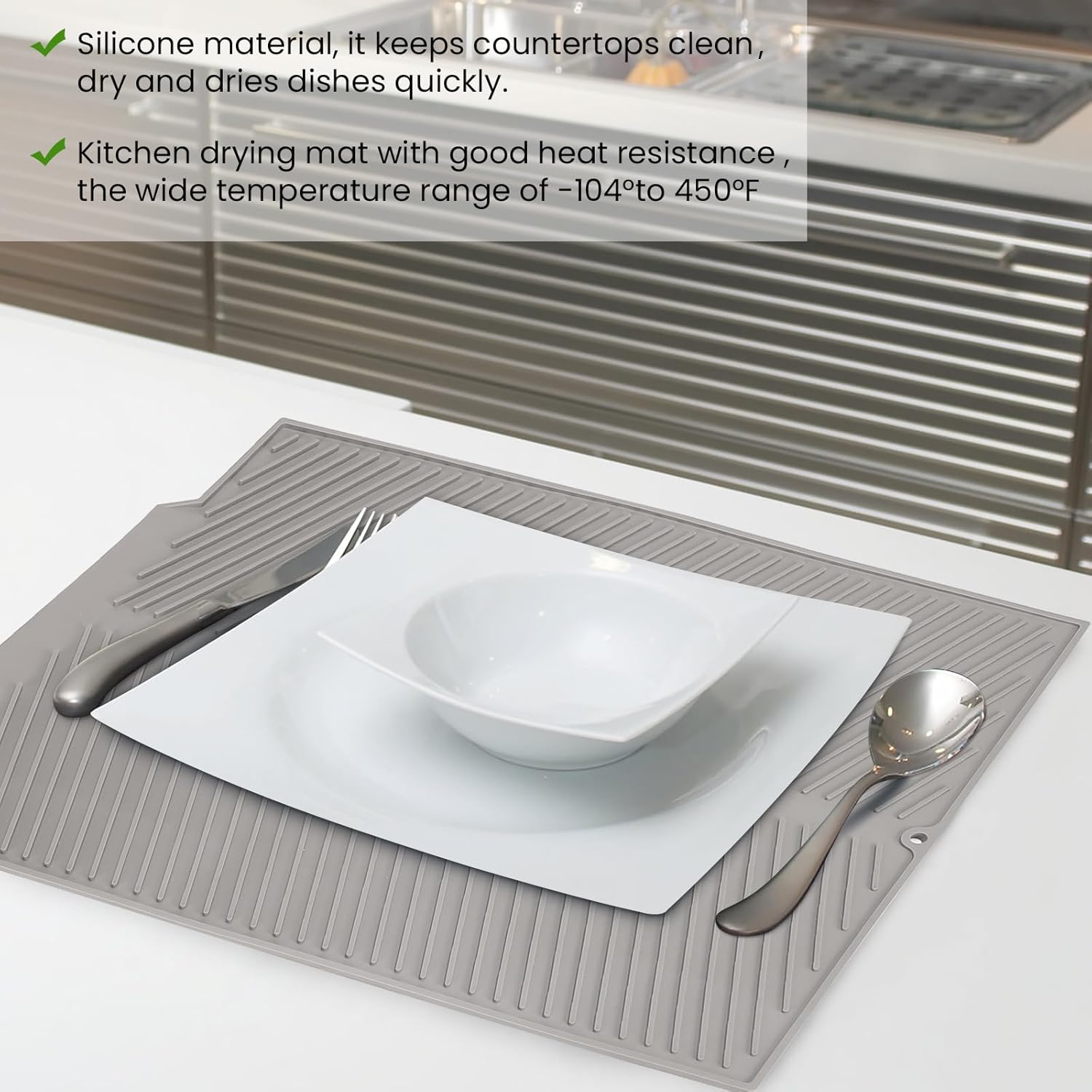 SHARMA – Tapete de silicona para secar platos con borde de drenaje, almohadilla para secar platos, tapete escurridor de platos antideslizante y
