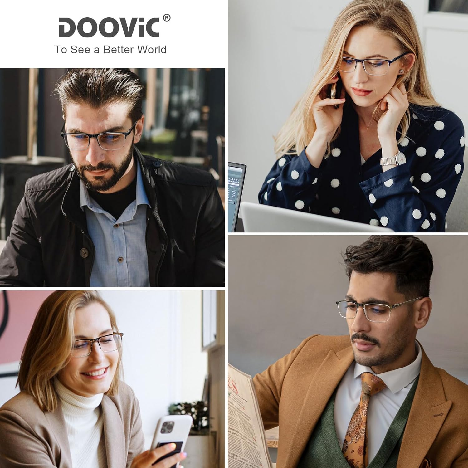 DOOViC Paquete de 4 lentes de lectura con bloqueo de luz azul, flexibles y ultraligeros para hombres y mujeres
