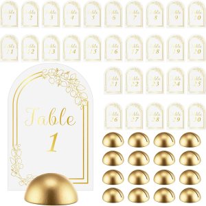 60 tarjetas de números de mesa de arco con soportes de números de mesa redondos, soportes de números de boda modernos dorados, letreros de número de 60 tarjetas de números de mesa de arco con soportes de números de mesa redondos, soportes de números de boda modernos dorados, letreros de número de