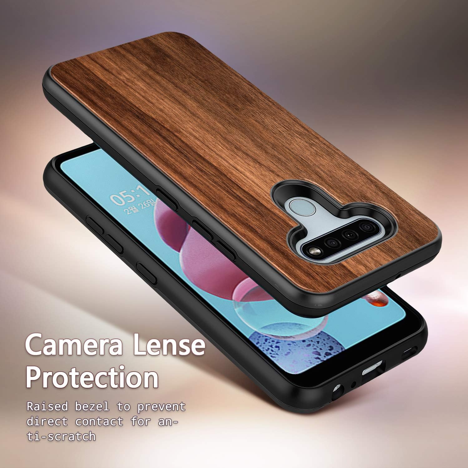Funda para LG Stylo 6, madera de nogal natural real a prueba de golpes híbrida defensor resistente funda de teléfono (cada pieza es única) – Madera