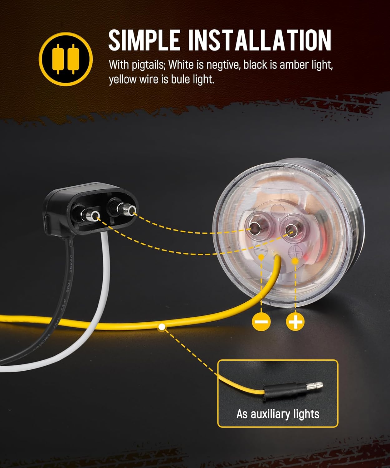 Partsam 10 luces marcadoras redondas de doble revolución de 2 pulgadas, 9 LED, luces laterales ámbar a luces auxiliares azules para camión de