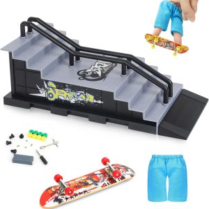 KETIEE Mini rampa de patinetas para dedos kit de patinaje de patinaje con diapasón y mini pantalones cortos de dedo para juego interactivo de KETIEE Mini rampa de patinetas para dedos kit de patinaje de patinaje con diapasón y mini pantalones cortos de dedo para juego interactivo de