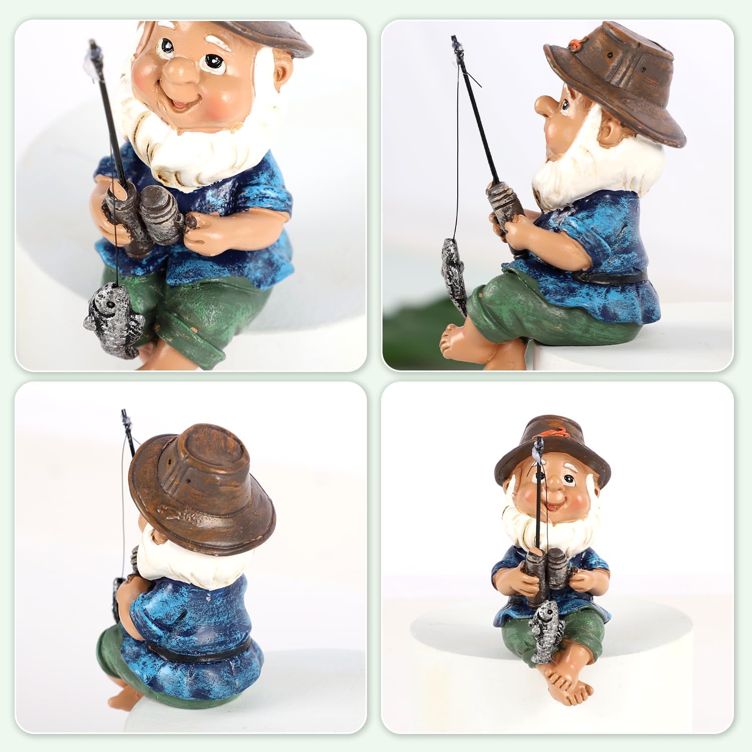 Estatua de gnomos de jardín de pesca, figuras de pescador para jardín al aire libre, divertidas decoraciones de escultura de gnomos de jardín para