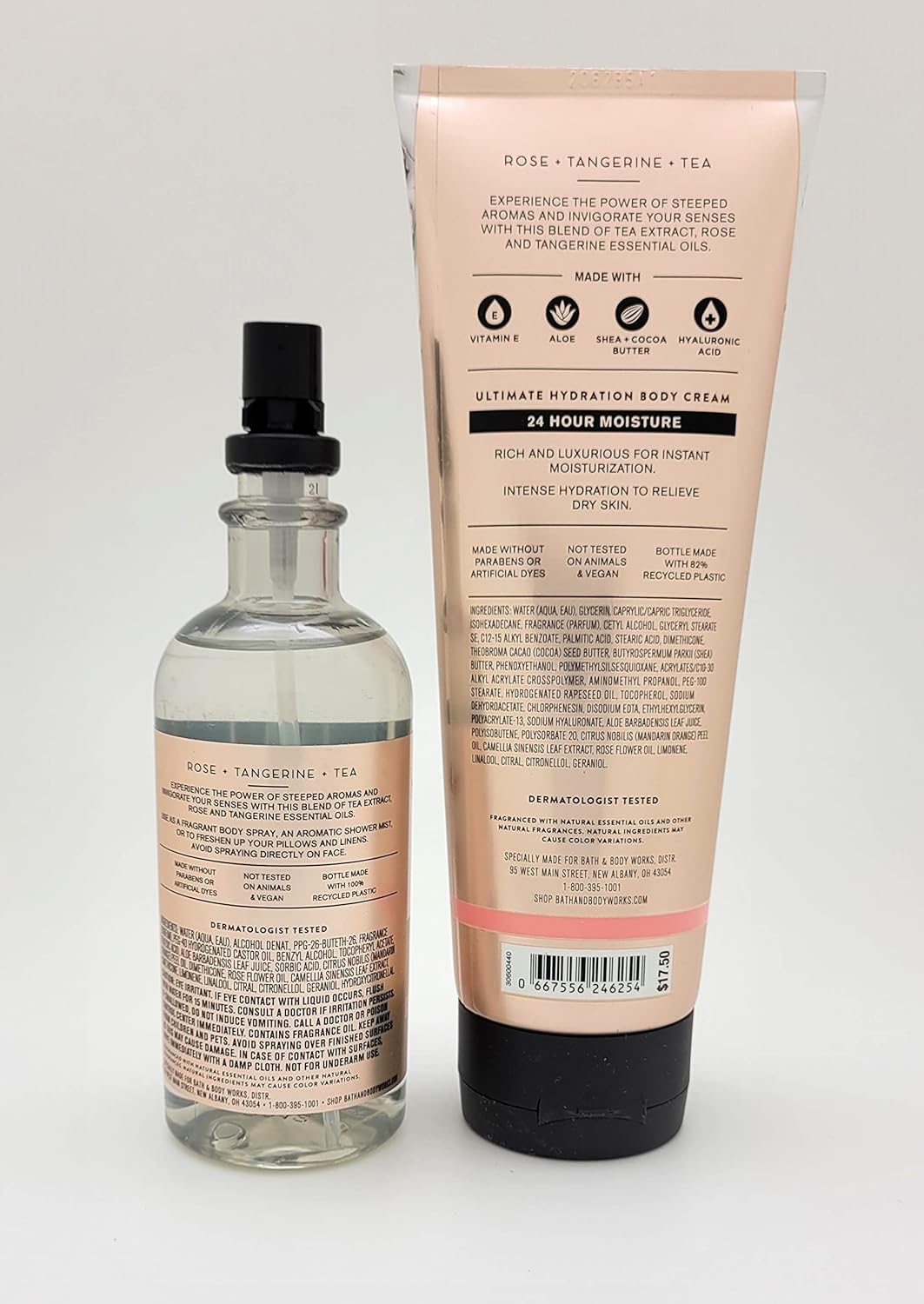 Bath & Body Works – Paquete de 2 piezas – Aromaterapia – Rosa + Mandarina + Té – Aceite Esencial Mist 5.3 fl oz y Crema Corporal Ultimate Hydration