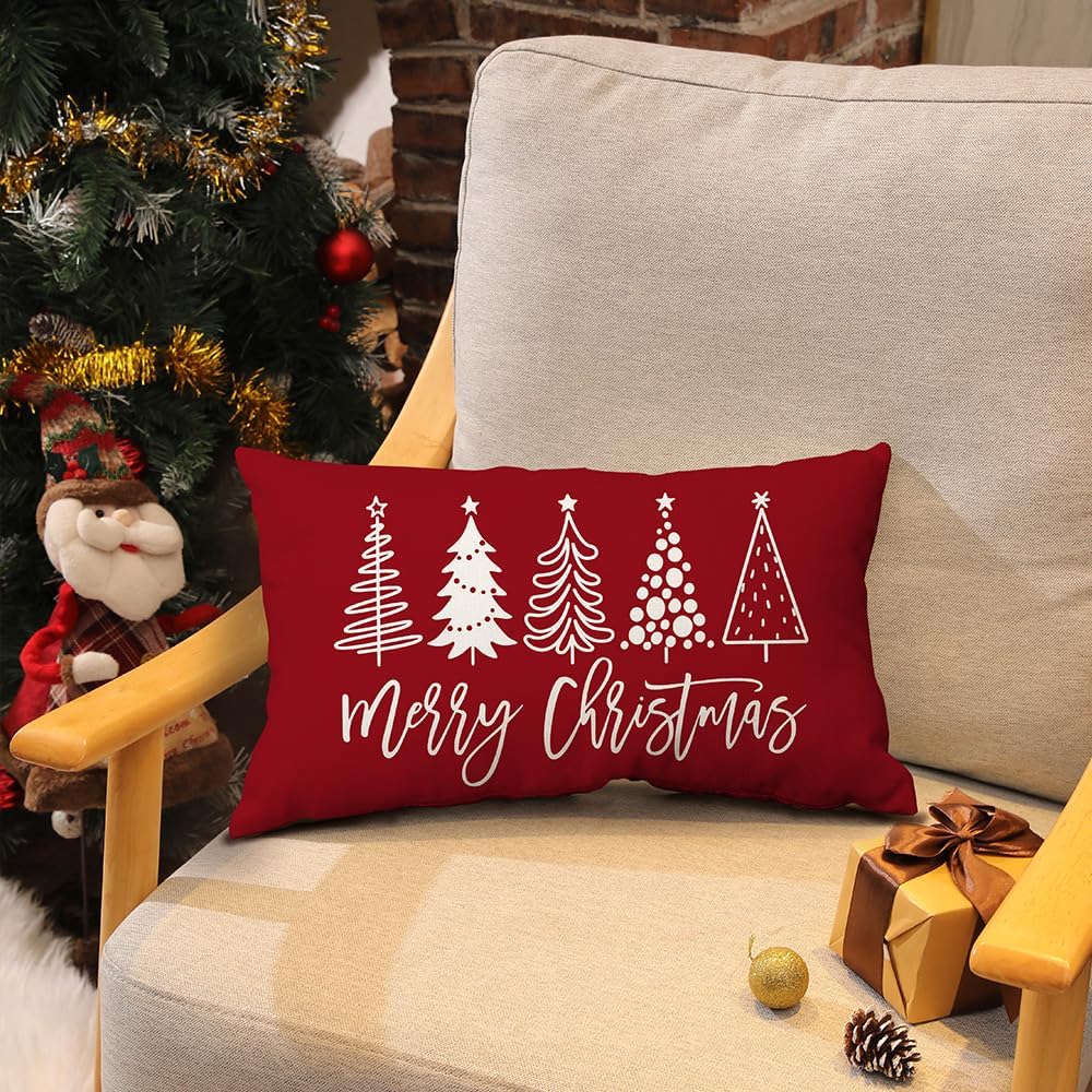 DFXSZ Fundas de almohada de Navidad de 18 x 18 pulgadas, árbol de Navidad, decoración roja decorativa de invierno y Navidad para el hogar, sofá, 143C