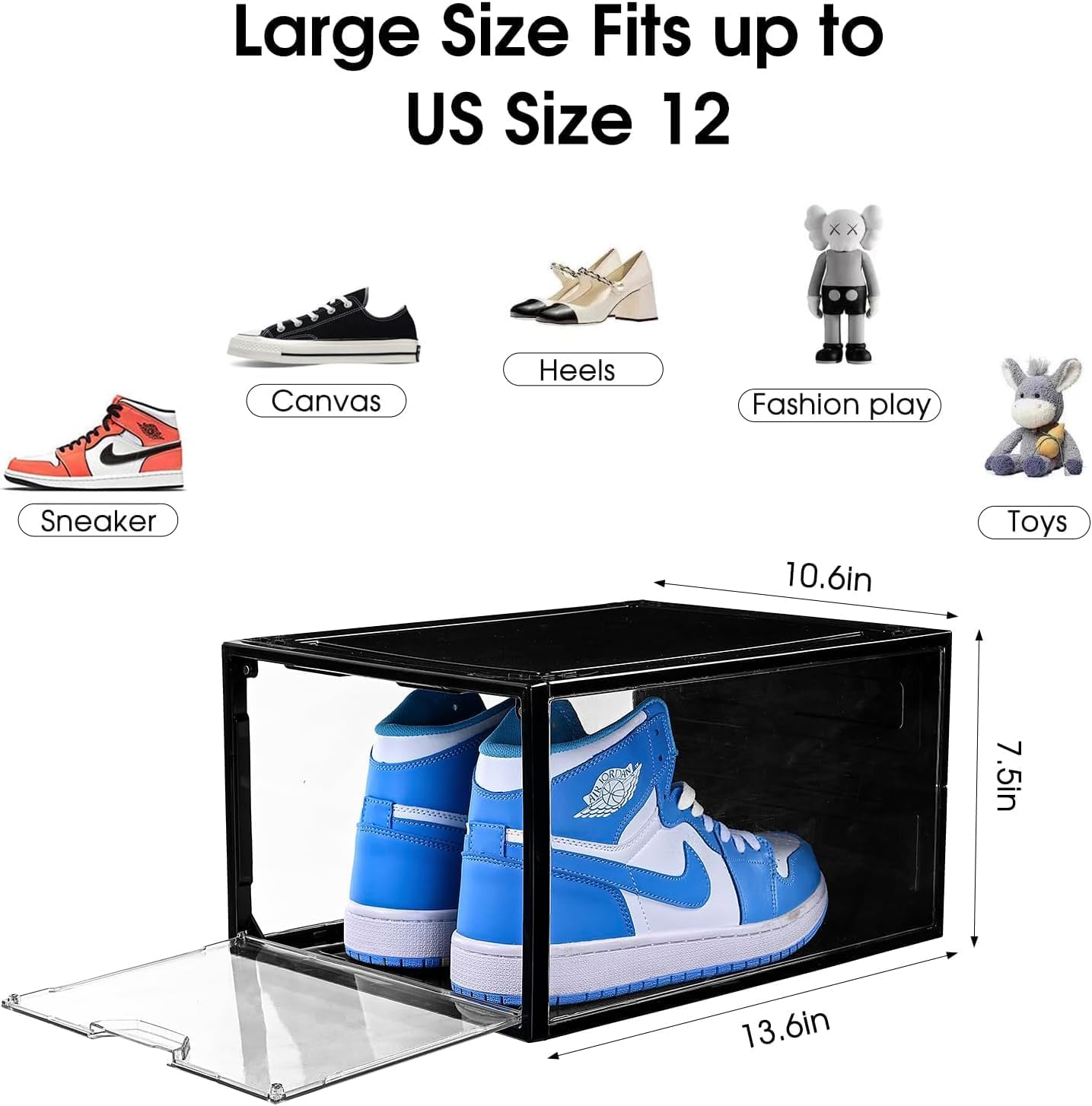 Cajas de almacenamiento de zapatos transparentes apilables, paquete de 6 organizadores de zapatos para armario, caja de tenis, ajuste fuerte y