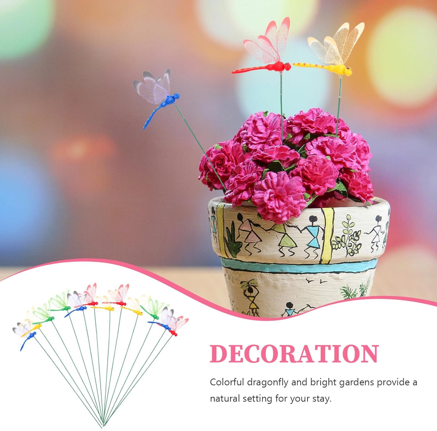 Macetas para exteriores, decoración de boda, decoración de boda, macetas al aire libre, 12 piezas de libélula 3D, decoración de jardín, estacas de